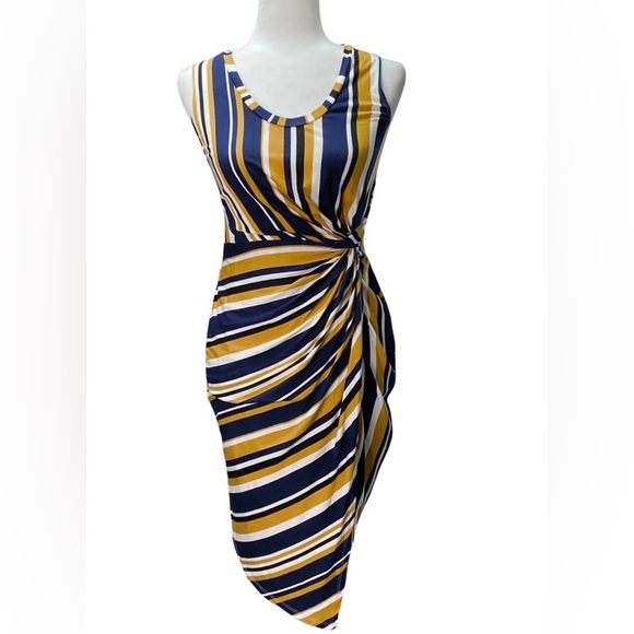 Allison Joy Dresses & Skirts - Allison Joy Camila Stripe Twist Front Dress|Color:Blue/Gold| Size:S - Pre-Owned